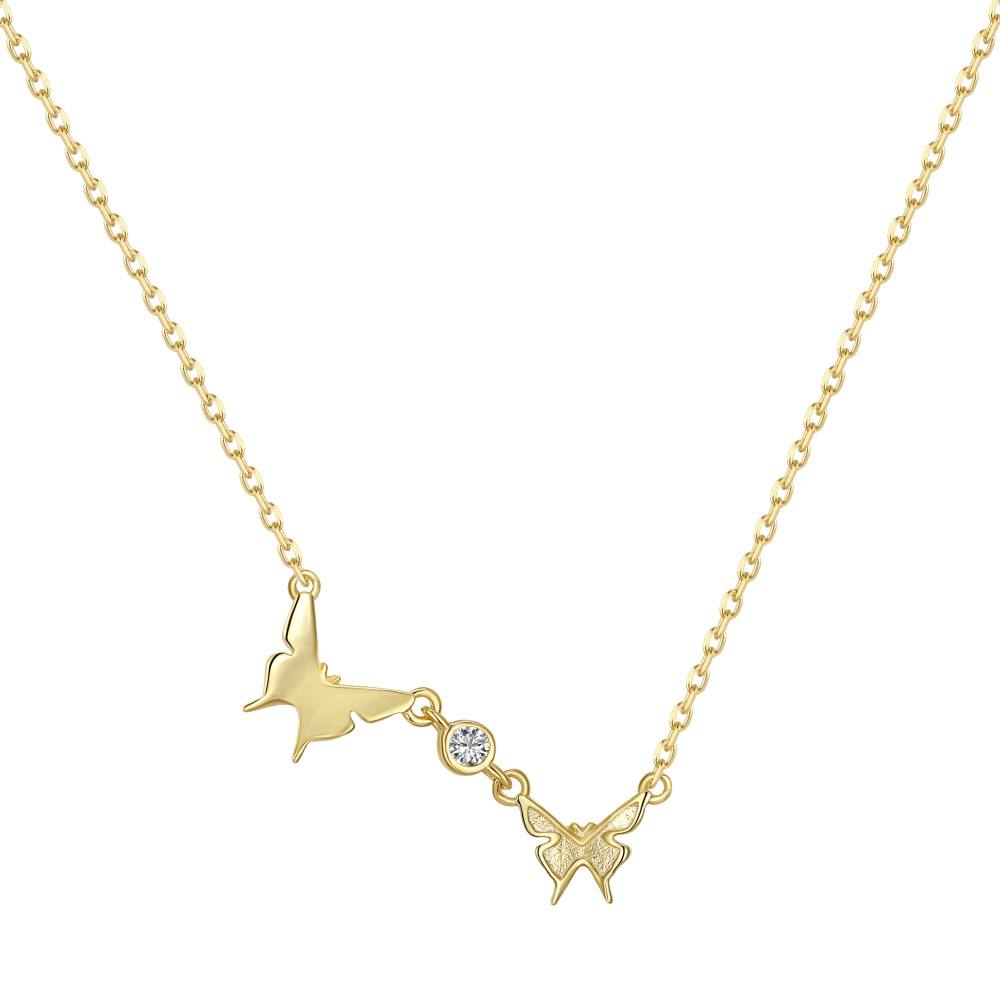 Anyco Necklace Gold Cubic Zirconia 18K Gold Plated Necklace Jewelry Twin Butterfly S925 Sterling Silver Necklaces-Necklace-PEROZ Accessories