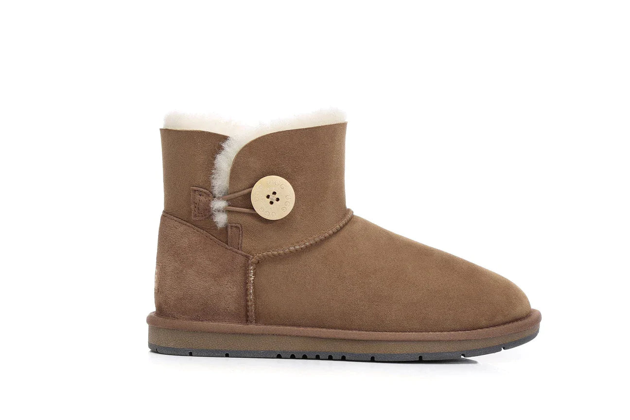 Australian Shepherd Double-Faced Sheepskin UGG Boots Mini Button-Boots-PEROZ Accessories