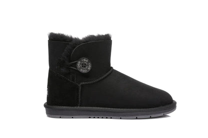 Australian Shepherd Double-Faced Sheepskin UGG Boots Mini Button-Boots-PEROZ Accessories