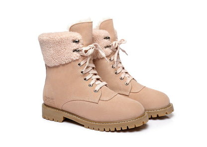 Australian Shepherd UGG Women Sheepskin Wool Fashion Chunky Boots Mina Water Resistant-Boots-PEROZ Accessories