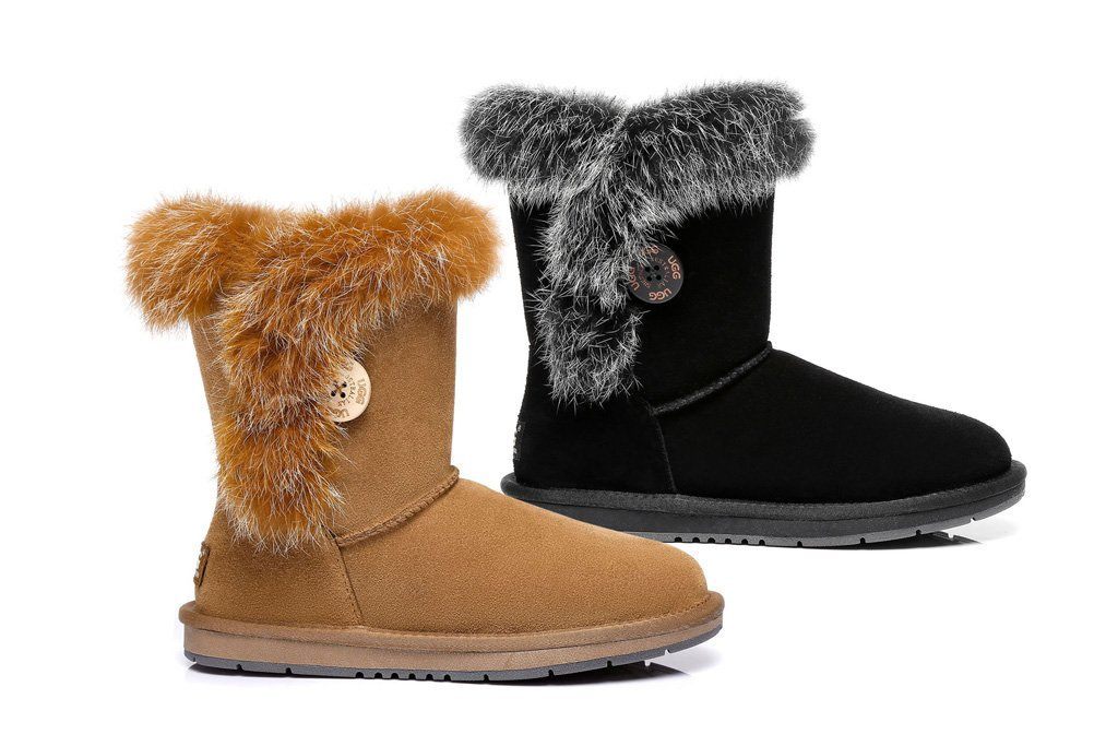 Australian Shepherd UGG Short Button Sheepskin Boots Donna-Boots-PEROZ Accessories