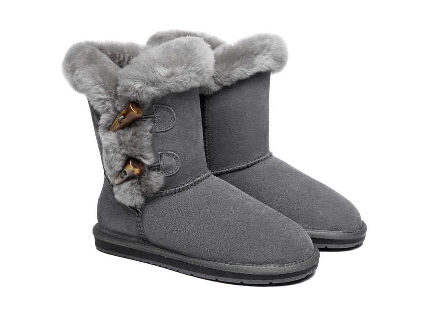 Australian Shepherd UGG Women Short Boots Talia Sheepskin Horn Toggle Closure-Boots-PEROZ Accessories
