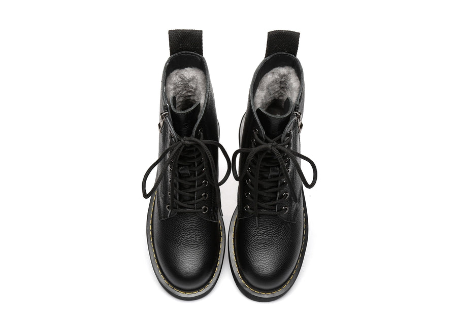 Australian Shepherd UGG Zip Up Sheepskin Wool Chunky Boots Belen-Boots-PEROZ Accessories