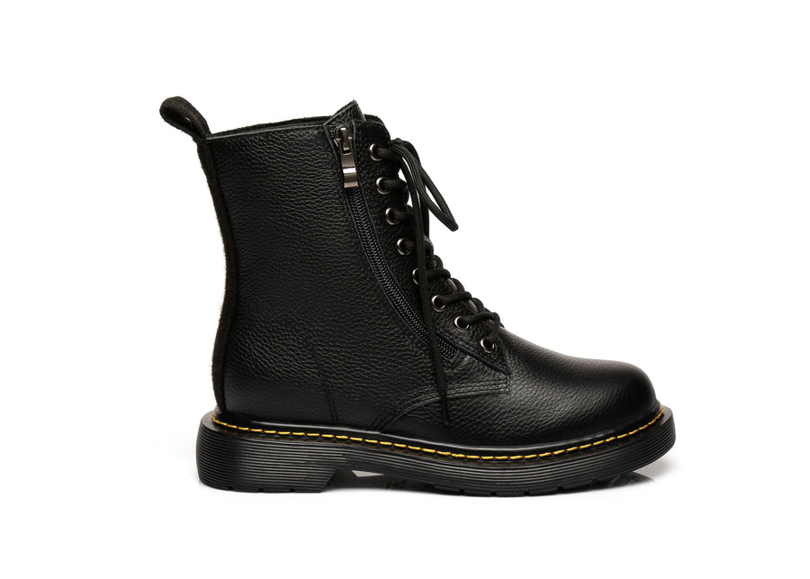 Australian Shepherd UGG Zip Up Sheepskin Wool Chunky Boots Belen-Boots-PEROZ Accessories