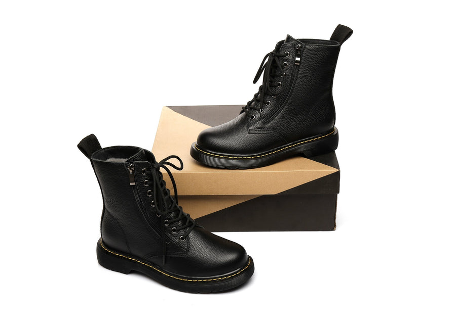 Australian Shepherd UGG Zip Up Sheepskin Wool Chunky Boots Belen-Boots-PEROZ Accessories