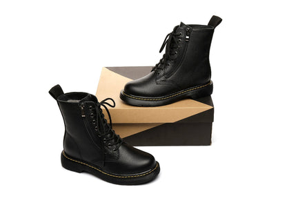 Australian Shepherd UGG Zip Up Sheepskin Wool Chunky Boots Belen-Boots-PEROZ Accessories