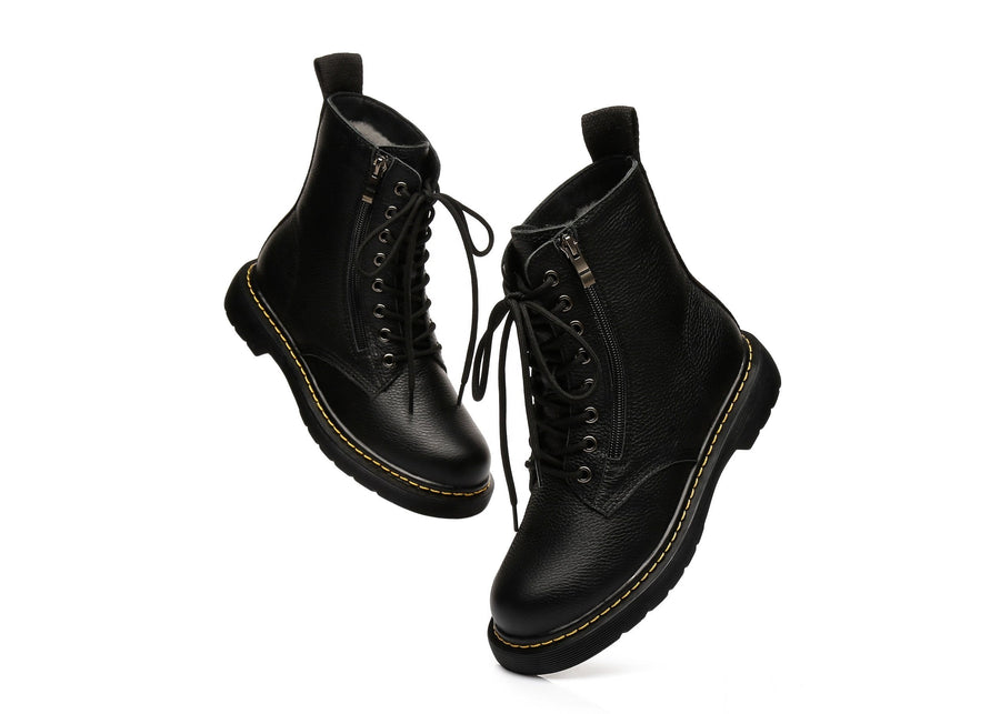 Australian Shepherd UGG Zip Up Sheepskin Wool Chunky Boots Belen-Boots-PEROZ Accessories