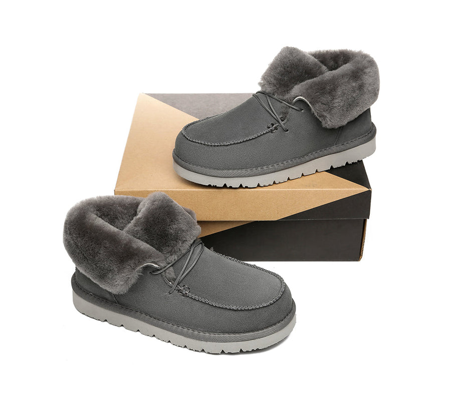 Australian Shepherd Women Mini Ugg Alaina Casual Ankle Ugg Boots with Wool Collar-Boots-PEROZ Accessories