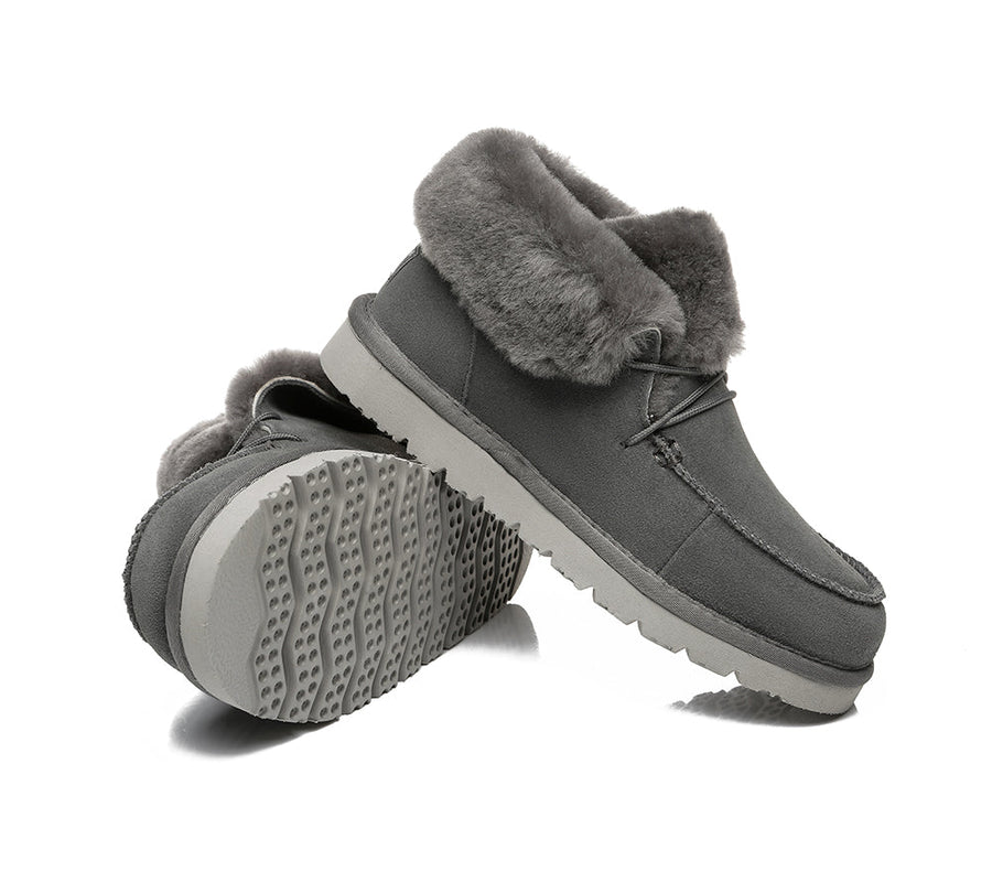 Australian Shepherd Women Mini Ugg Alaina Casual Ankle Ugg Boots with Wool Collar-Boots-PEROZ Accessories