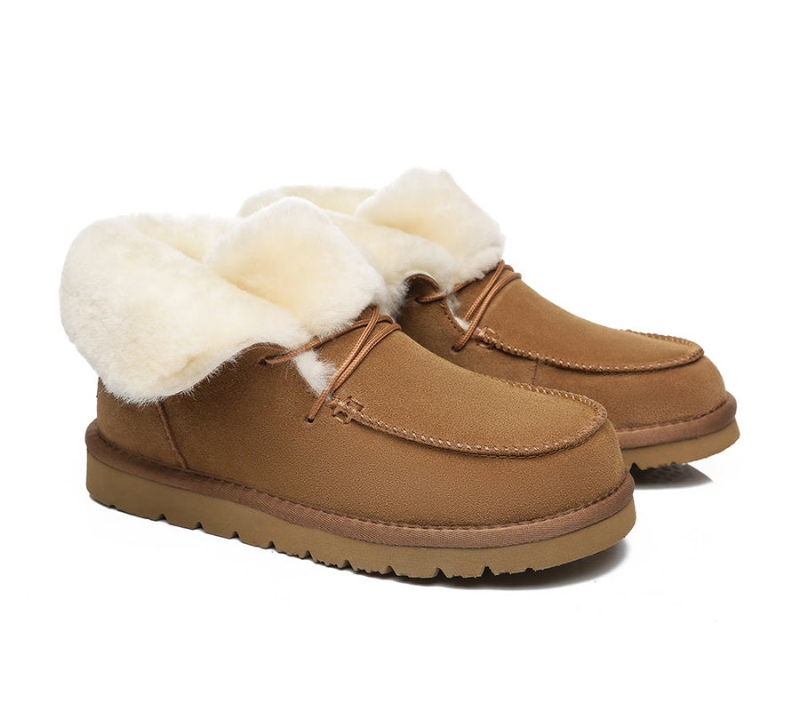 Australian Shepherd Women Mini Ugg Alaina Casual Ankle Ugg Boots with Wool Collar-Boots-PEROZ Accessories