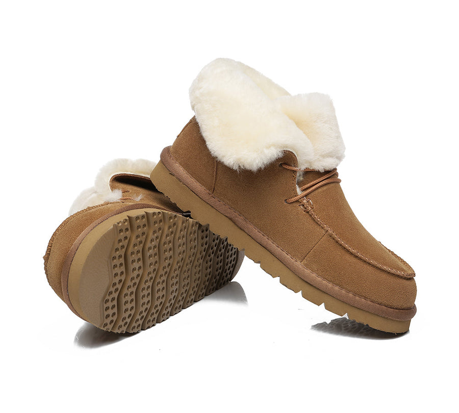 Australian Shepherd Women Mini Ugg Alaina Casual Ankle Ugg Boots with Wool Collar-Boots-PEROZ Accessories