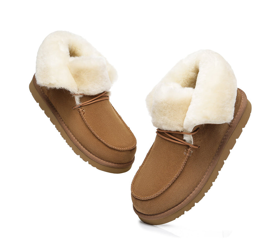 Australian Shepherd Women Mini Ugg Alaina Casual Ankle Ugg Boots with Wool Collar-Boots-PEROZ Accessories