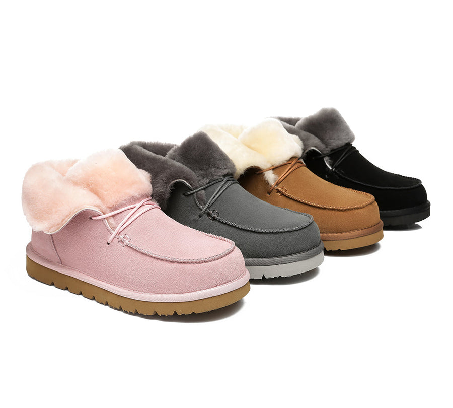 Australian Shepherd Women Mini Ugg Alaina Casual Ankle Ugg Boots with Wool Collar-Boots-PEROZ Accessories
