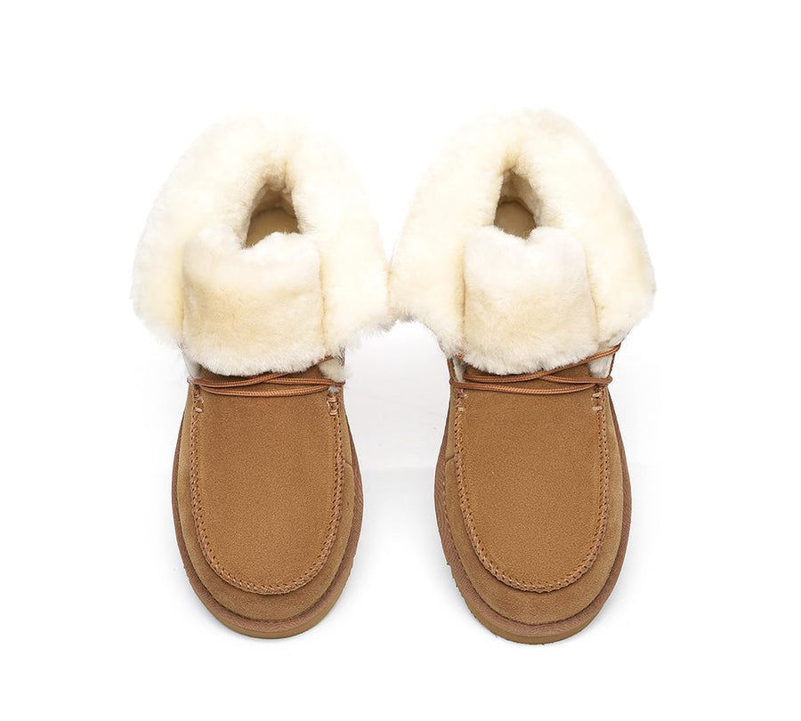 Australian Shepherd Women Mini Ugg Alaina Casual Ankle Ugg Boots with Wool Collar-Boots-PEROZ Accessories