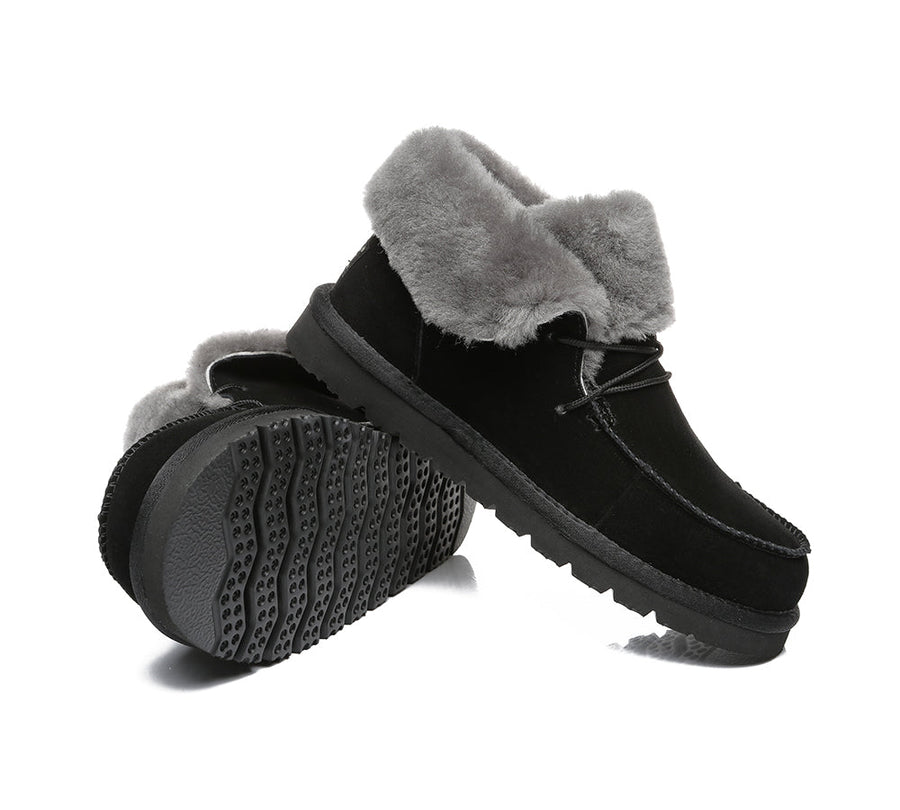 Australian Shepherd Women Mini Ugg Alaina Casual Ankle Ugg Boots with Wool Collar-Boots-PEROZ Accessories