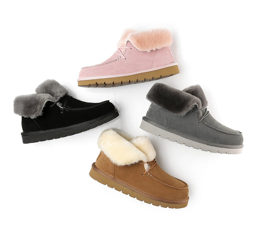 Australian Shepherd Women Mini Ugg Alaina Casual Ankle Ugg Boots with Wool Collar-Boots-PEROZ Accessories