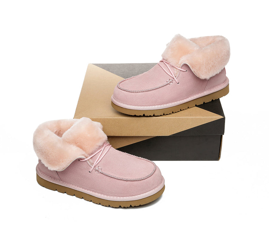 Australian Shepherd Women Mini Ugg Alaina Casual Ankle Ugg Boots with Wool Collar-Boots-PEROZ Accessories