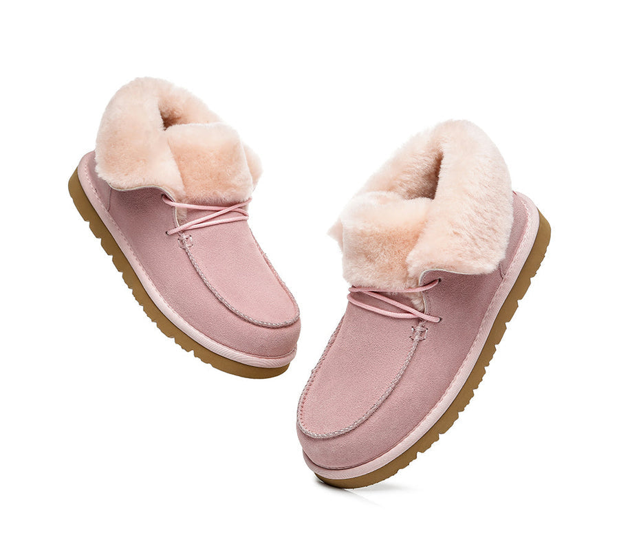 Australian Shepherd Women Mini Ugg Alaina Casual Ankle Ugg Boots with Wool Collar-Boots-PEROZ Accessories