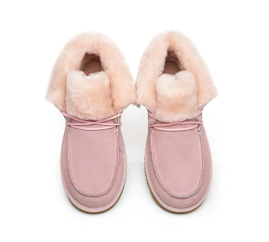 Australian Shepherd Women Mini Ugg Alaina Casual Ankle Ugg Boots with Wool Collar-Boots-PEROZ Accessories