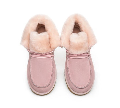 Australian Shepherd Women Mini Ugg Alaina Casual Ankle Ugg Boots with Wool Collar-Boots-PEROZ Accessories