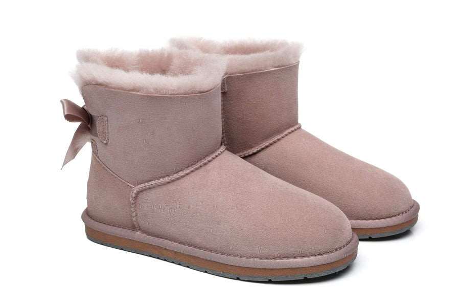 Australian Shepherd Women Mini Ugg Boots with Single Back Bow Water Resistant-Boots-PEROZ Accessories
