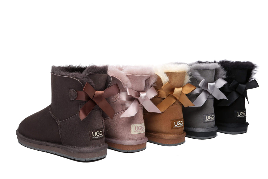 Australian Shepherd Women Mini Ugg Boots with Single Back Bow Water Resistant-Boots-PEROZ Accessories