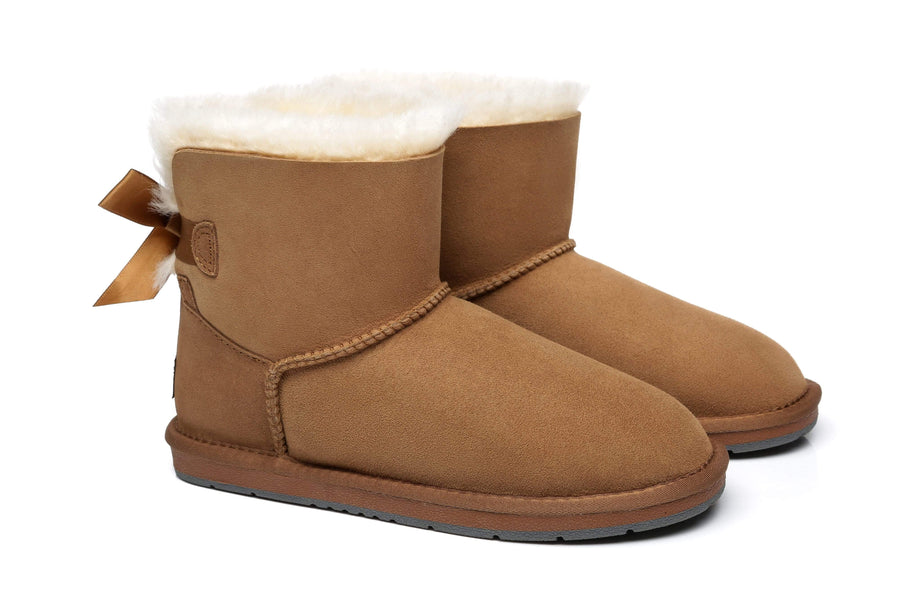 Australian Shepherd Women Mini Ugg Boots with Single Back Bow Water Resistant-Boots-PEROZ Accessories