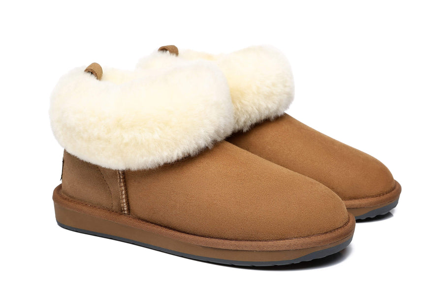 Tarramarra Emmy Women Sheepskin Slippers Fluffy Collar-Boots-PEROZ Accessories