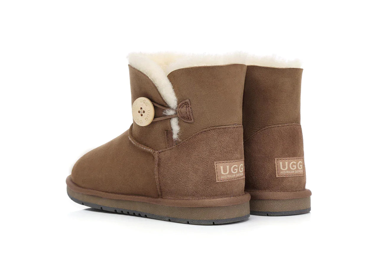 Australian Shepherd Double-Faced Sheepskin UGG Boots Mini Button-Boots-PEROZ Accessories