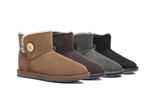 Australian Shepherd Double-Faced Sheepskin UGG Boots Mini Button-Boots-PEROZ Accessories