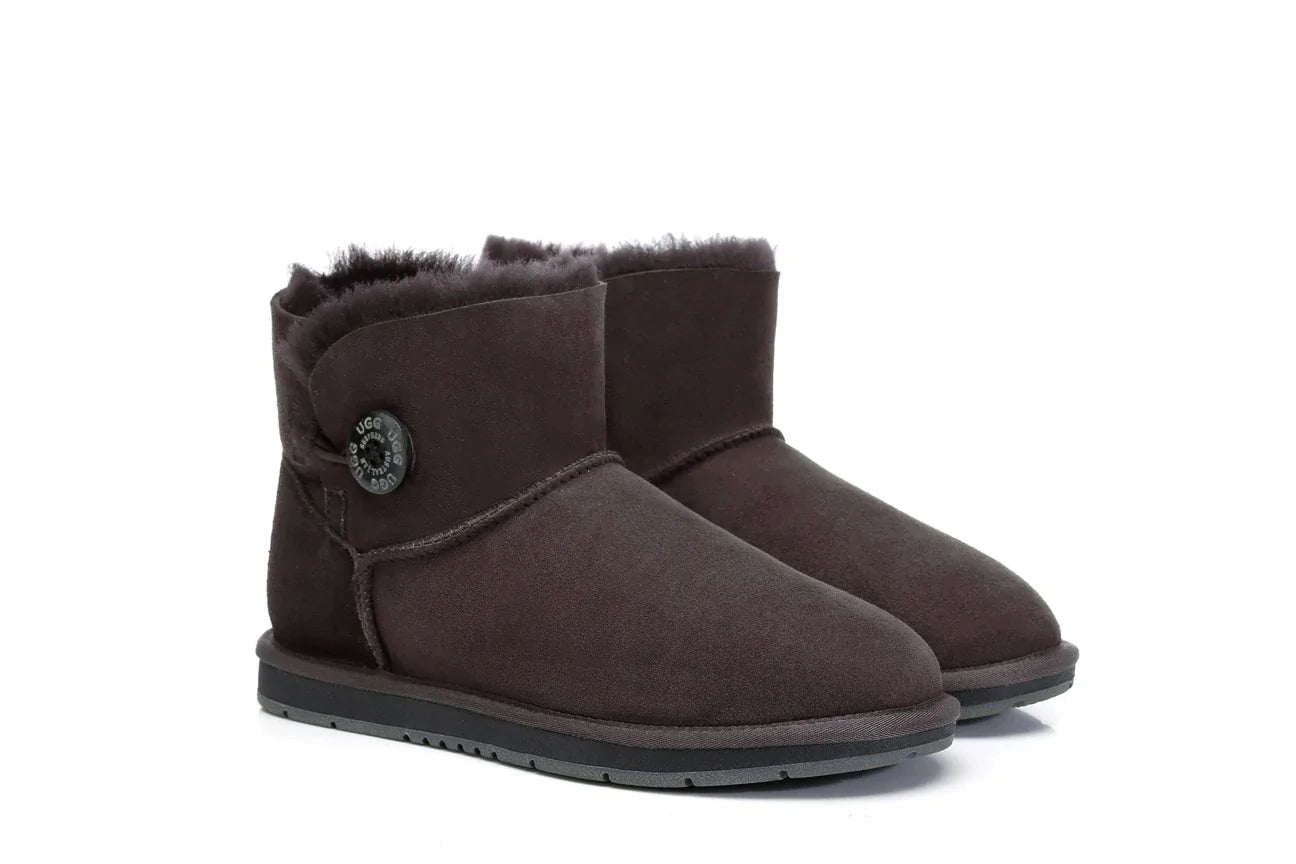 Australian Shepherd Double-Faced Sheepskin UGG Boots Mini Button-Boots-PEROZ Accessories