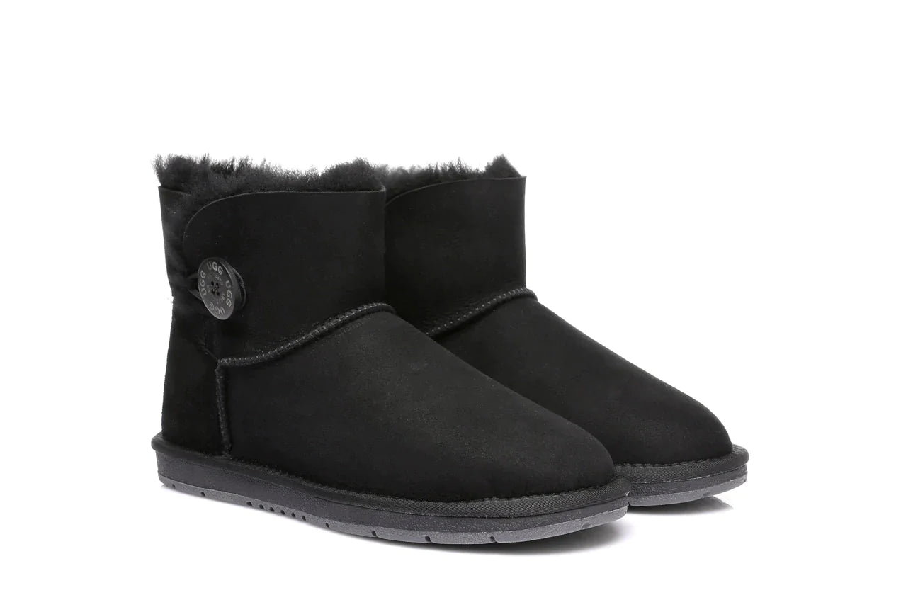 Australian Shepherd Double-Faced Sheepskin UGG Boots Mini Button-Boots-PEROZ Accessories