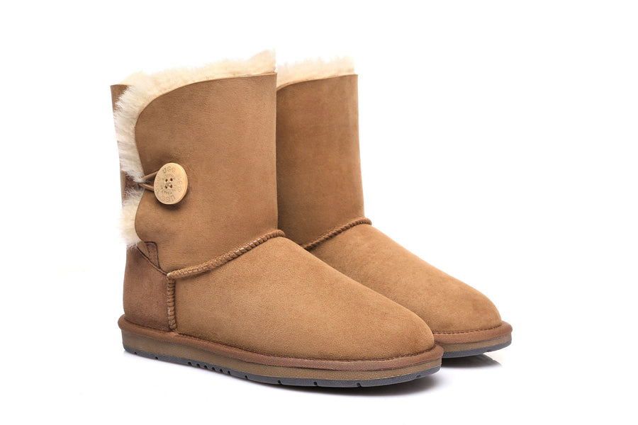 Australian Shepherd Sheepskin UGG Boots Short Button Water Resistant-Boots-PEROZ Accessories