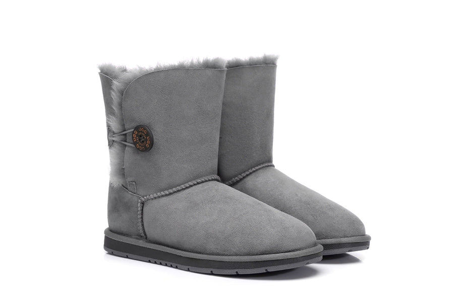 Australian Shepherd Sheepskin UGG Boots Short Button Water Resistant-Boots-PEROZ Accessories