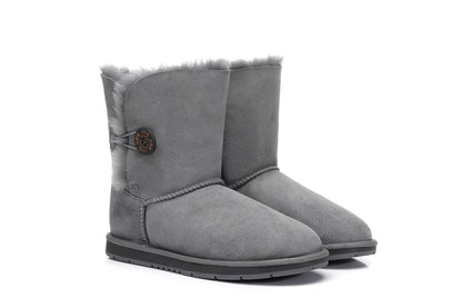 Australian Shepherd Sheepskin UGG Boots Short Button Water Resistant-Boots-PEROZ Accessories