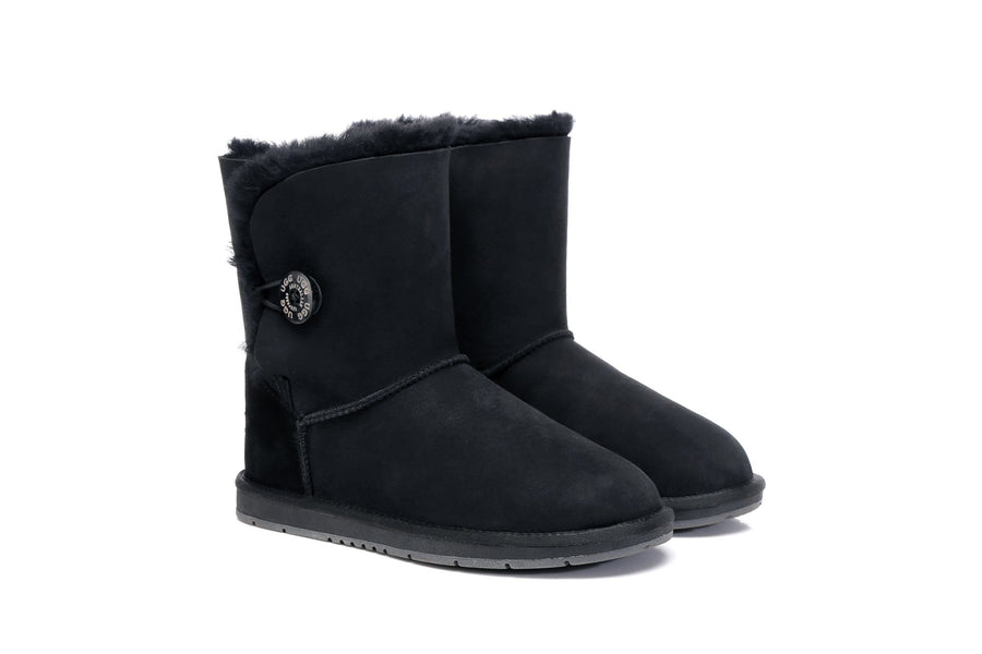 Australian Shepherd Sheepskin UGG Boots Short Button Water Resistant-Boots-PEROZ Accessories