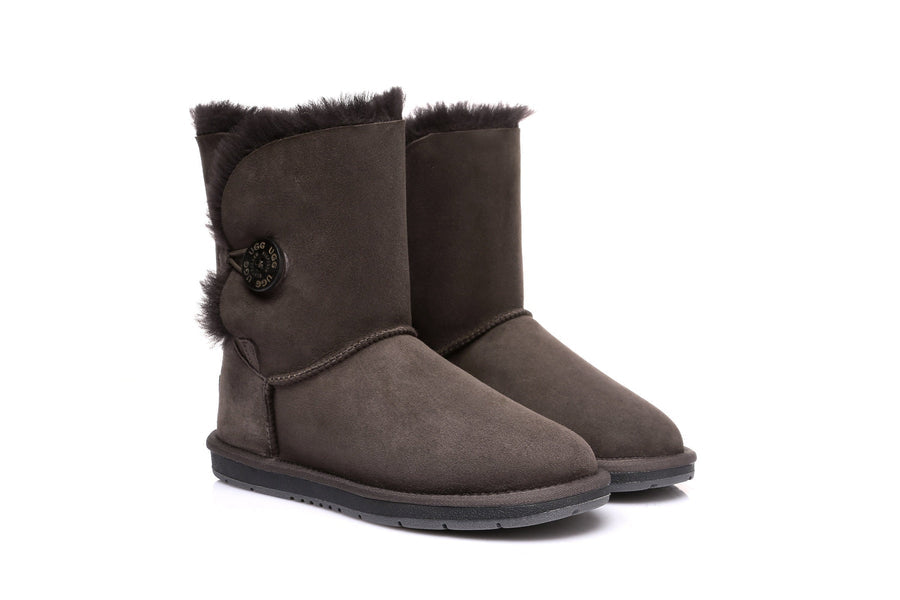 Australian Shepherd Sheepskin UGG Boots Short Button Water Resistant-Boots-PEROZ Accessories