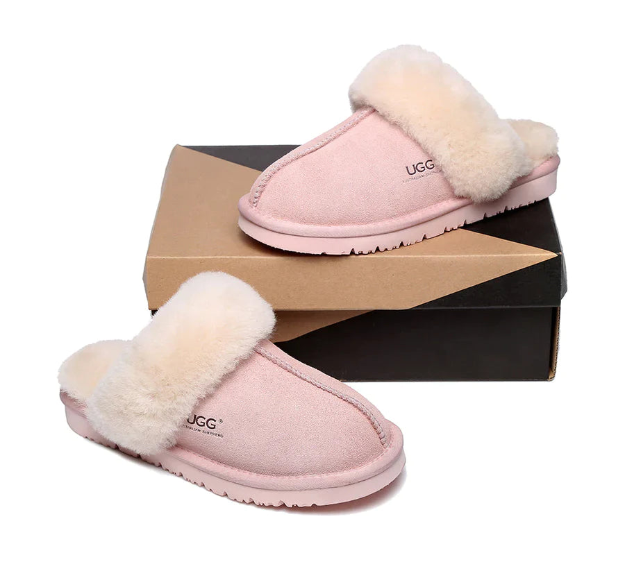 Australian Shepherd Premium Sheepskin UGG Unisex Scuff Slippers Muffin-Slippers-PEROZ Accessories
