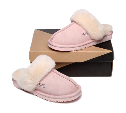 Australian Shepherd Premium Sheepskin UGG Unisex Scuff Slippers Muffin-Slippers-PEROZ Accessories
