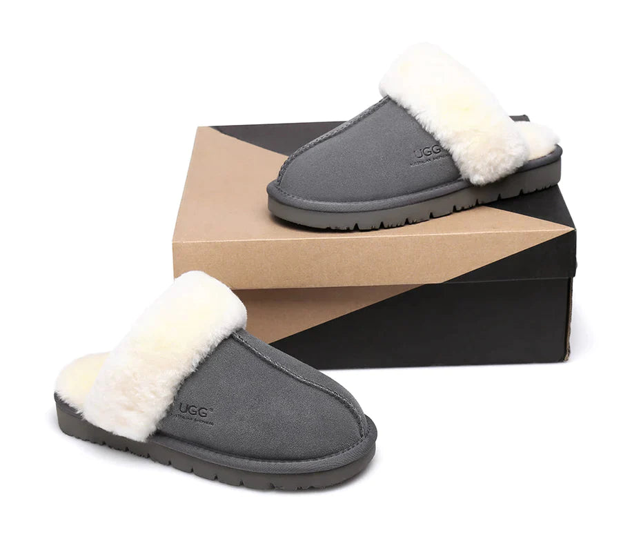 Australian Shepherd Premium Sheepskin UGG Unisex Scuff Slippers Muffin-Slippers-PEROZ Accessories