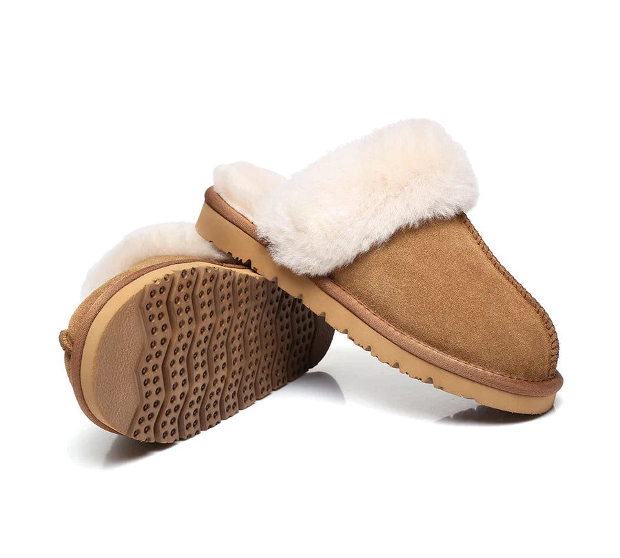 Australian Shepherd Premium Sheepskin UGG Unisex Scuff Slippers Muffin-Slippers-PEROZ Accessories