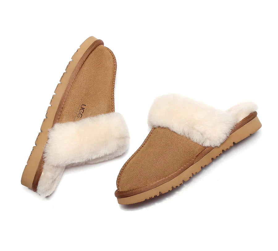 Australian Shepherd Premium Sheepskin UGG Unisex Scuff Slippers Muffin-Slippers-PEROZ Accessories
