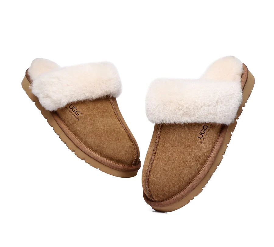 Australian Shepherd Premium Sheepskin UGG Unisex Scuff Slippers Muffin-Slippers-PEROZ Accessories