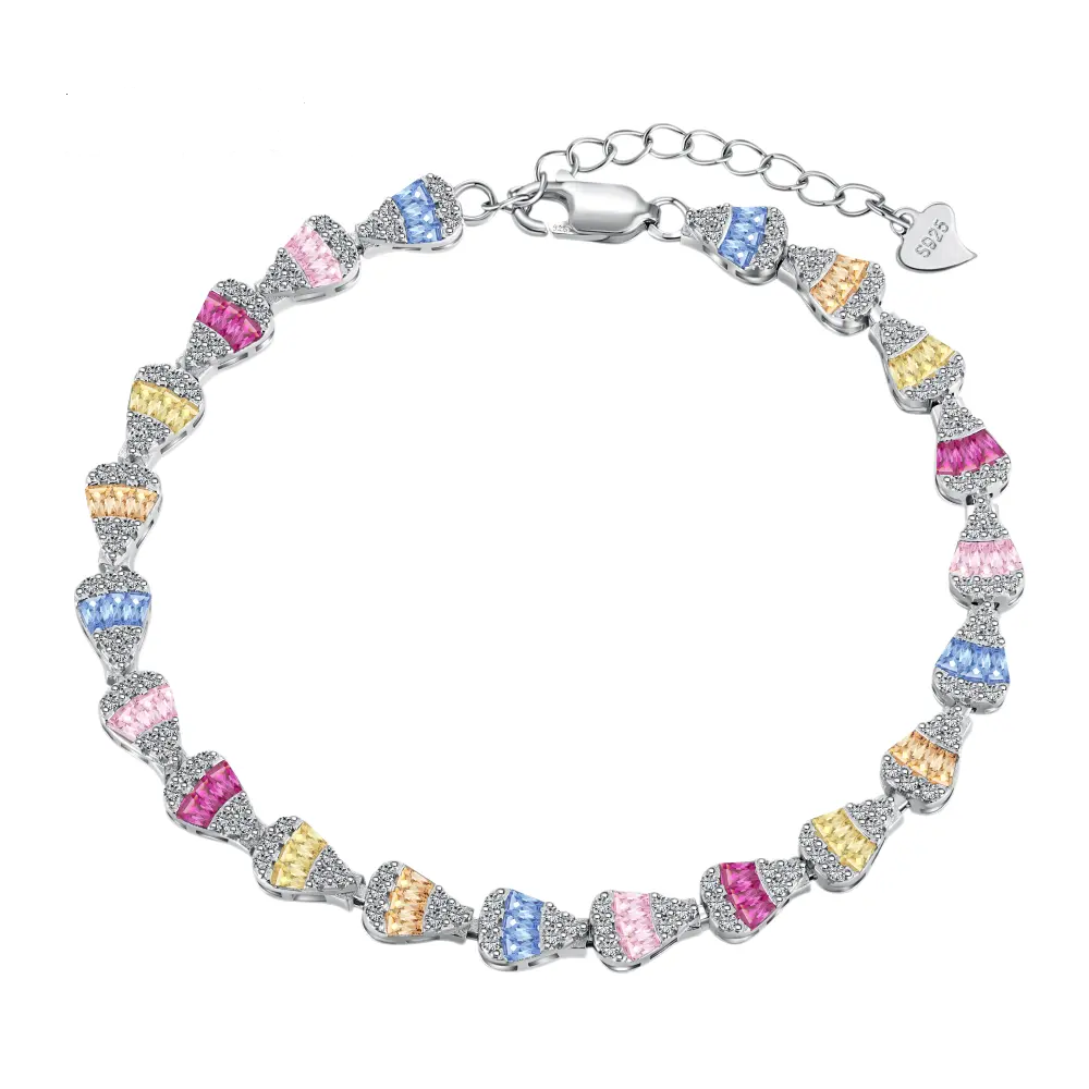 Anyco Bracelet Trapezoid Cuba Chain Link 925 Sterling Silver Bracelet Jewelry Set Cubic Zircon Pink Stone Diamond Tennis Bracelets Women-Bracelets-PEROZ Accessories