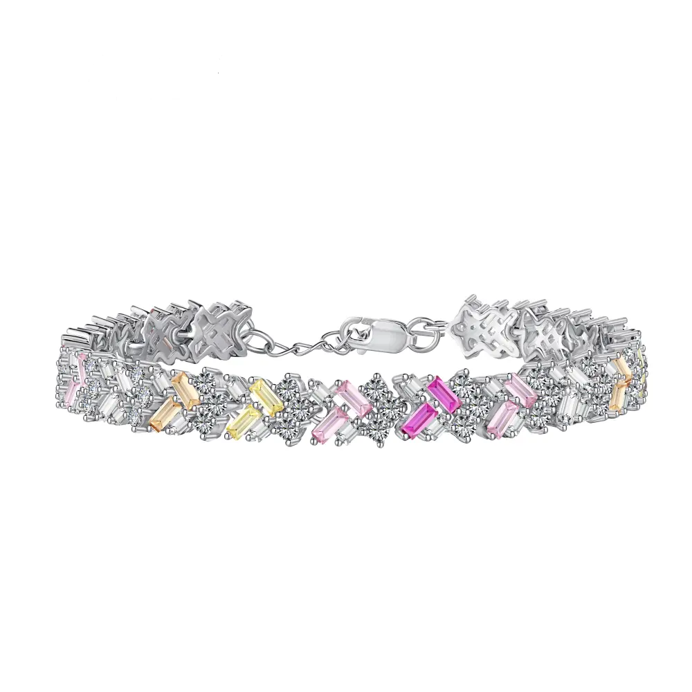 Anyco Bracelet Minimalist 925 Sterling Silver Bracelet Jewelry Set Cz Cubic Zirconia Colorful Pink Stone Diamond Tennis Bracelets Women-Bracelets-PEROZ Accessories