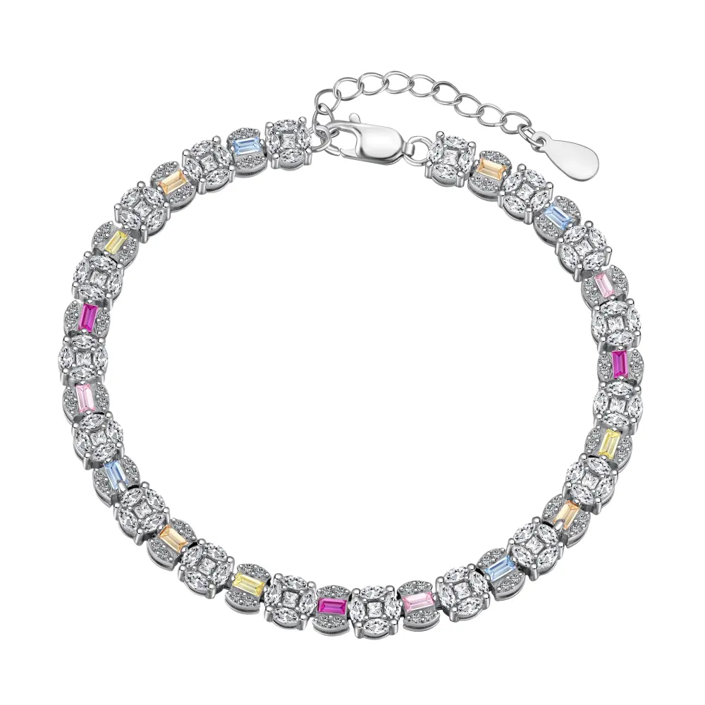 Anyco Bracelet Square Shape Colorful S925 Sterling Silver Bracelet Jewelry Set Cubic Zirconia Pink Stone Diamond Tennis Bracelets Women-Bracelets-PEROZ Accessories