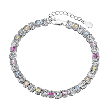 Anyco Bracelet Square Shape Colorful S925 Sterling Silver Bracelet Jewelry Set Cubic Zirconia Pink Stone Diamond Tennis Bracelets Women-Bracelets-PEROZ Accessories