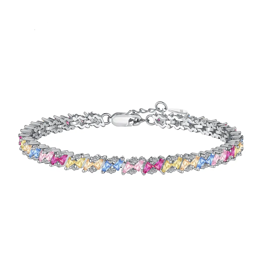 Anyco Bracelet Eternity Band Colorful S925 Sterling Silver Bracelet Jewelry Set Cubic Zirconia Pink Stone Diamond Tennis Bracelets Women-Bracelets-PEROZ Accessories