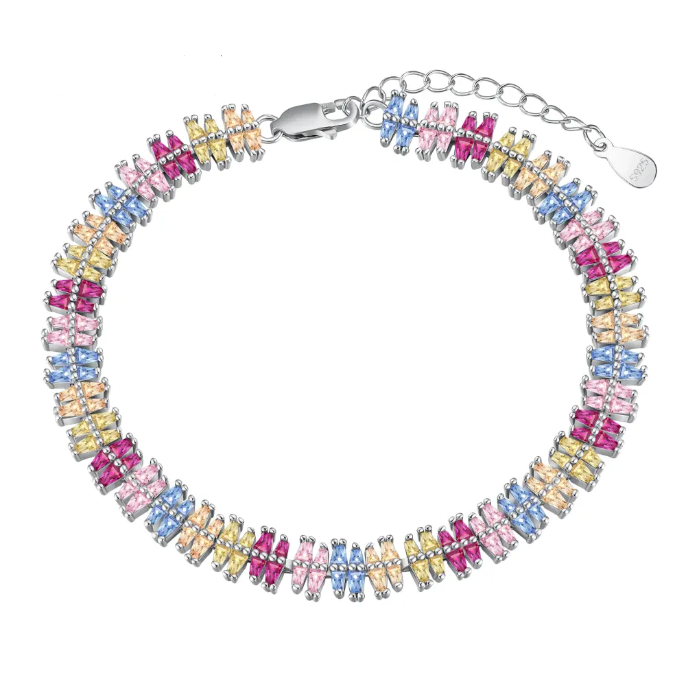Anyco Bracelet Delicate Bijoux 925 Sterling Silver Bracelet Jewelry Set Cubic Zirconia Pink Stone Diamond Tennis Bracelets Women-Bracelets-PEROZ Accessories