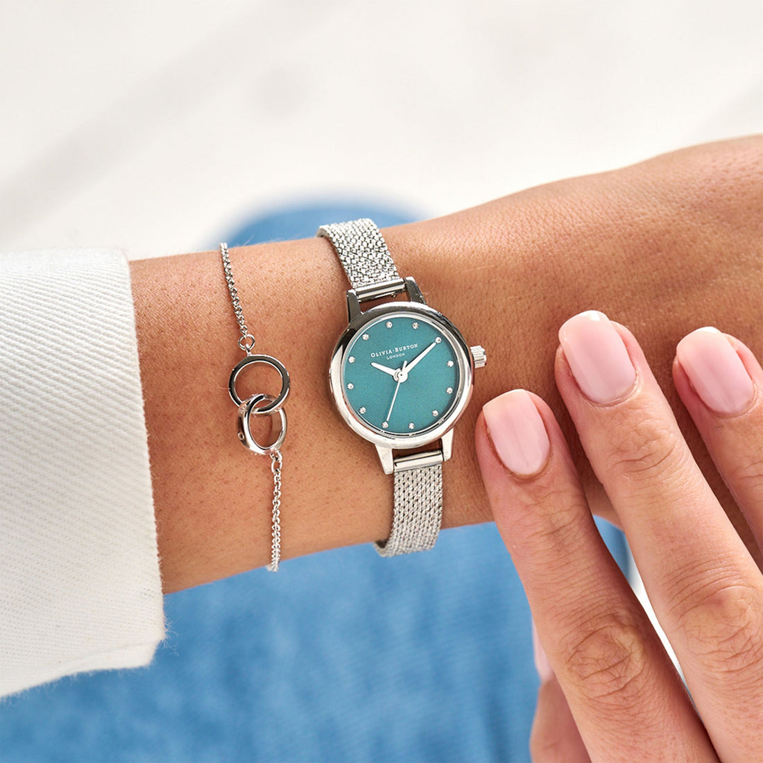 Olivia Burton Stainless Steel Navy Sunray &amp; Stone Dial Ladies Watch - OB16MN13-Quartz Watches-PEROZ Accessories